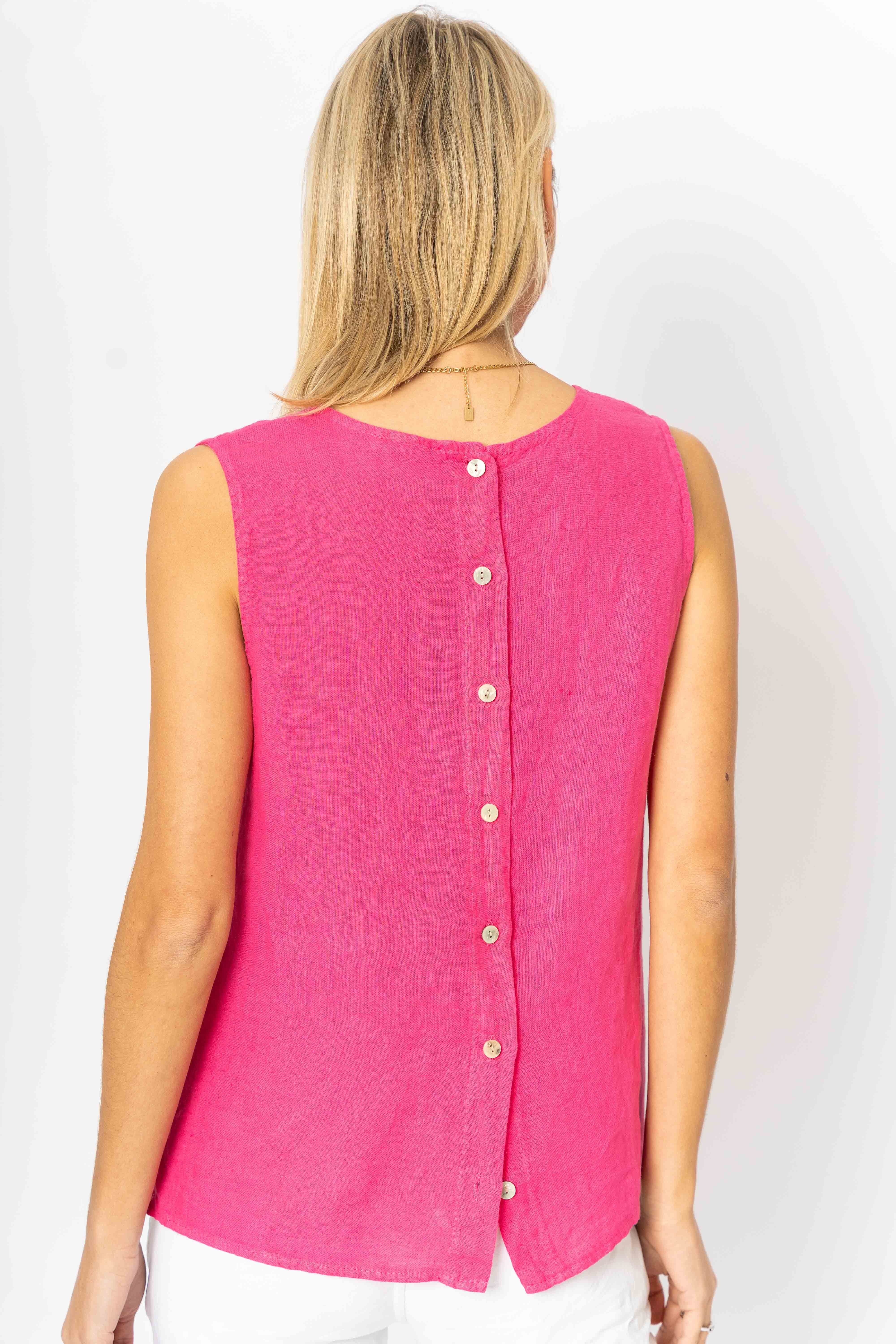 Button-up back Linen Top