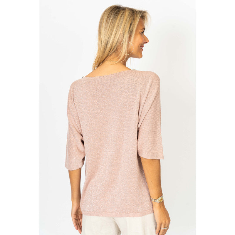3/4 sleeves Sweater with Pearls neckline