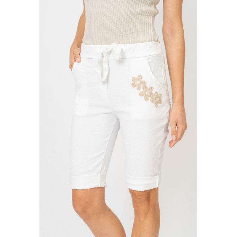 Embroidered Flower Shorts