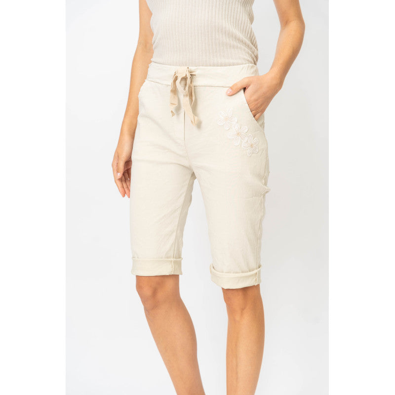 Embroidered Flower Shorts