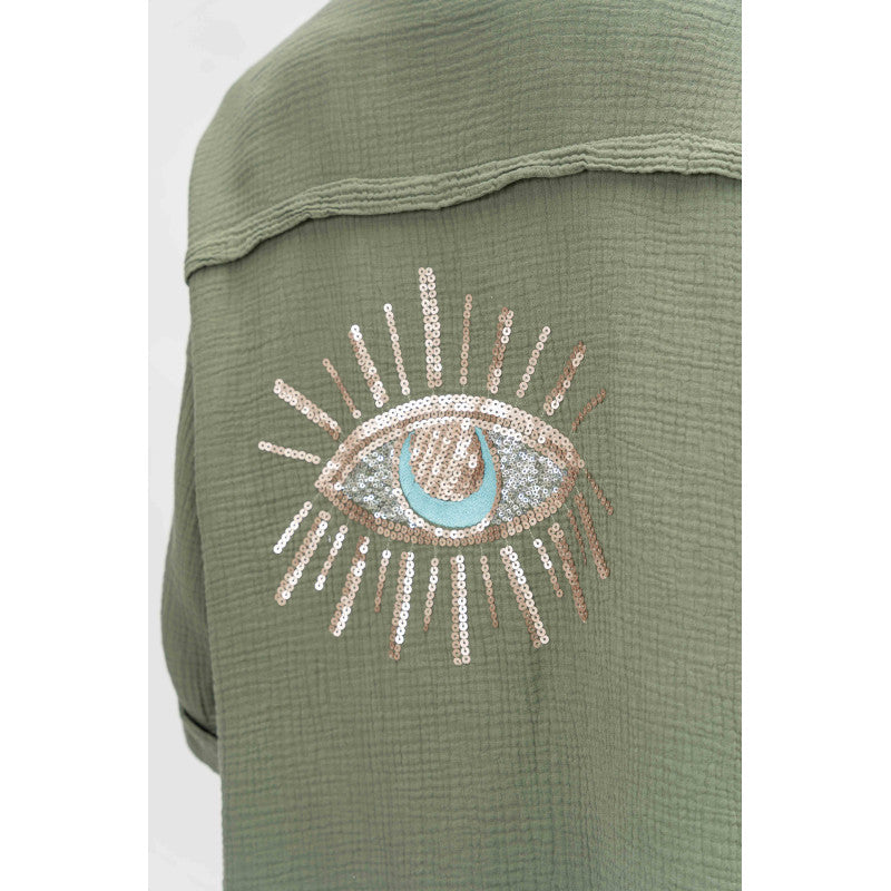 Gauze Jacket with sequins and Emb. Eye on back