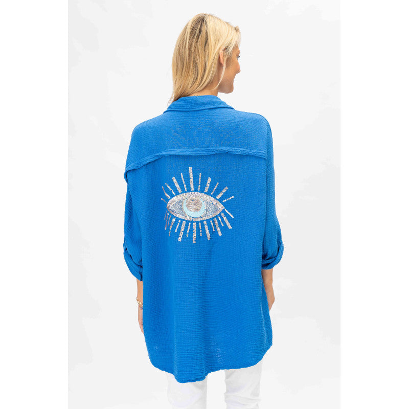 Gauze Jacket with sequins and Emb. Eye on back