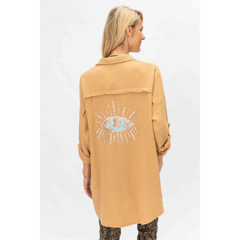Gauze Jacket with sequins and Emb. Eye on back
