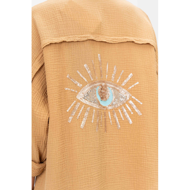Gauze Jacket with sequins and Emb. Eye on back