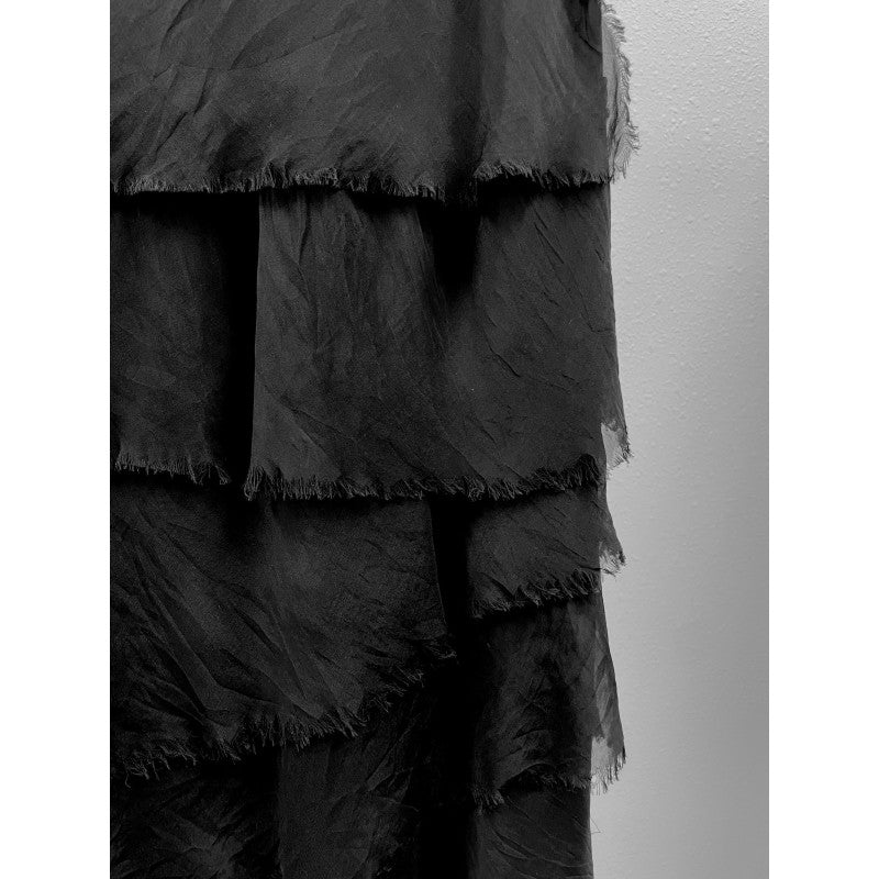 Silk Long Ruffle Skirt