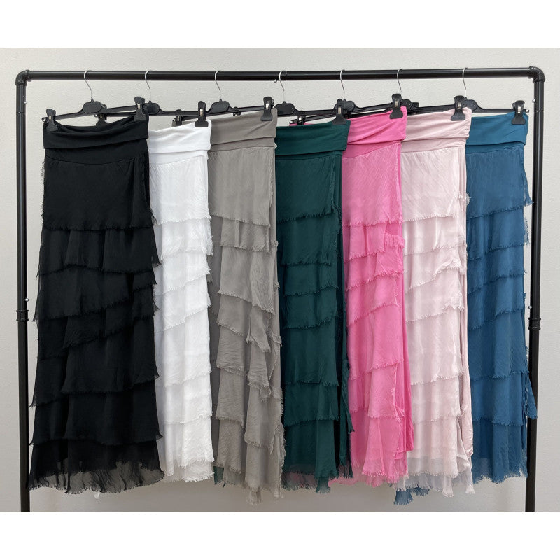 Silk Long Ruffle Skirt