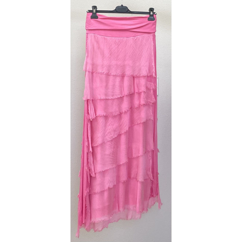 Silk Long Ruffle Skirt
