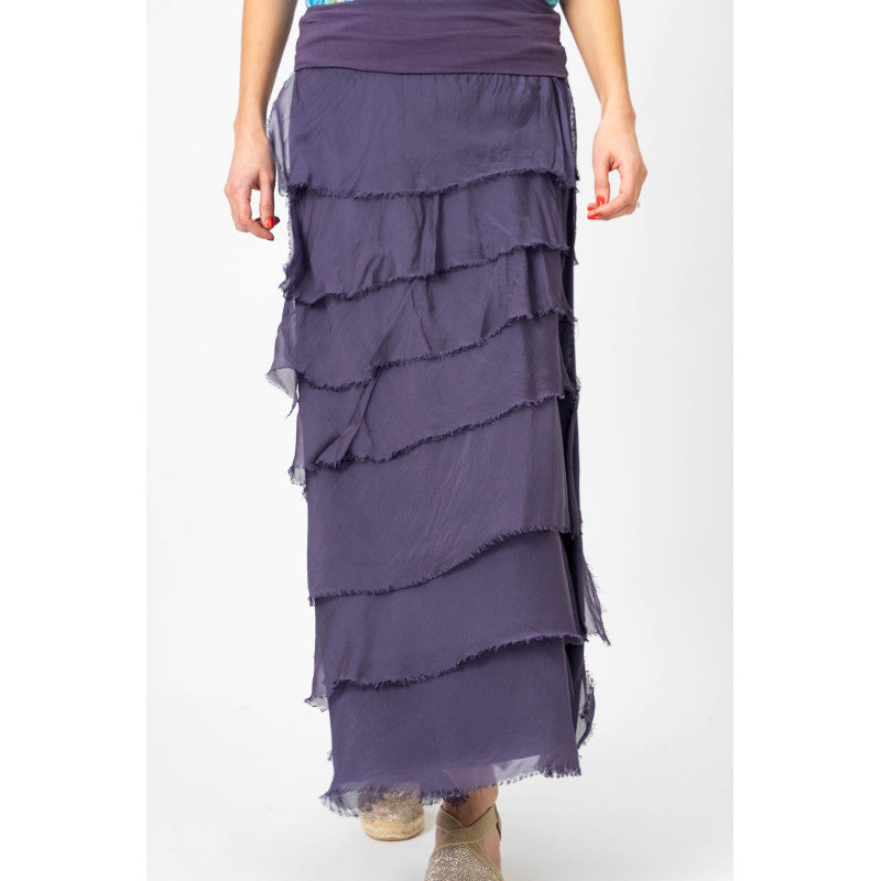 Silk Long Ruffle Skirt