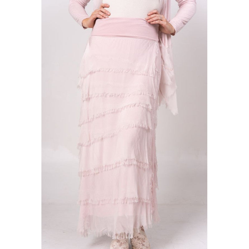 Silk Long Ruffle Skirt