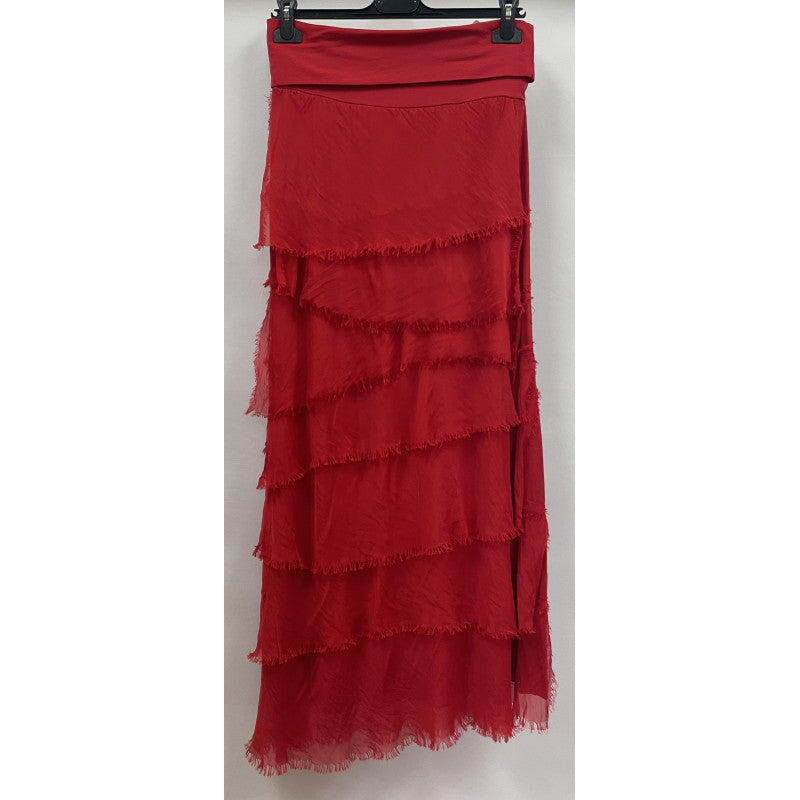 Silk Long Ruffle Skirt