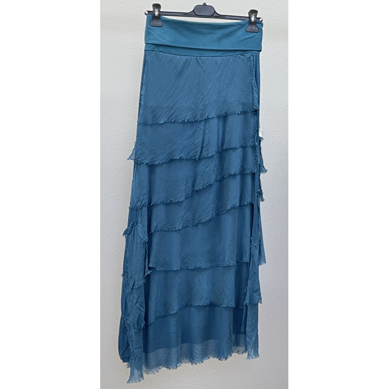 Silk Long Ruffle Skirt