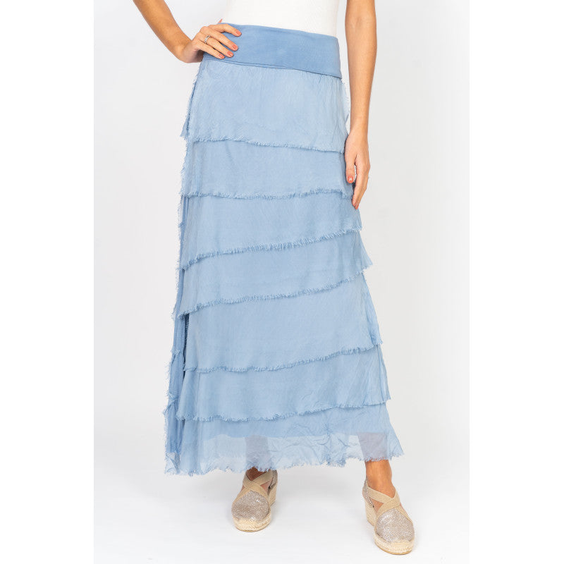 Silk Long Ruffle Skirt