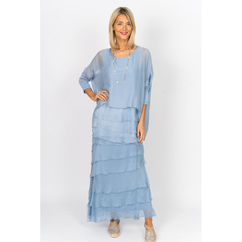 Silk Long Ruffle Skirt