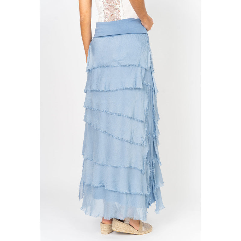 Silk Long Ruffle Skirt