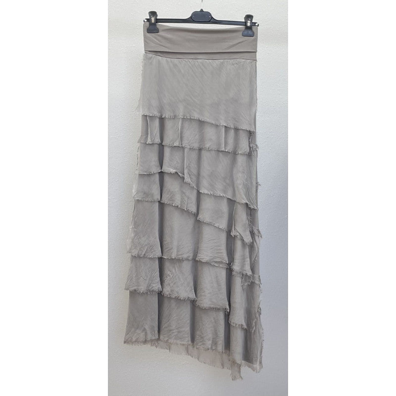 Silk Long Ruffle Skirt