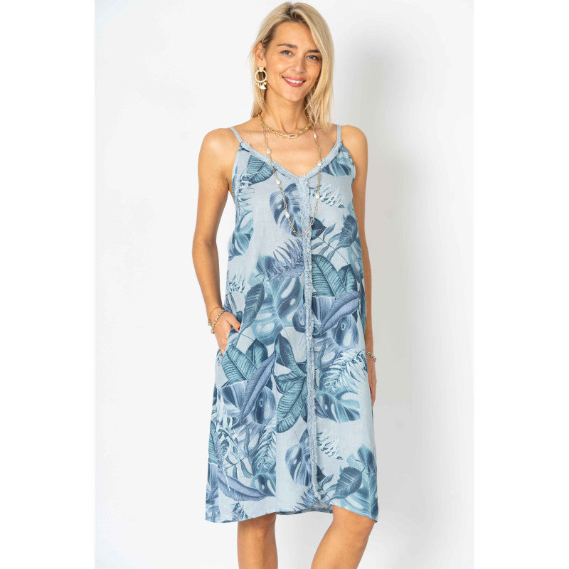 Spaghetti Strap Leaf Dress